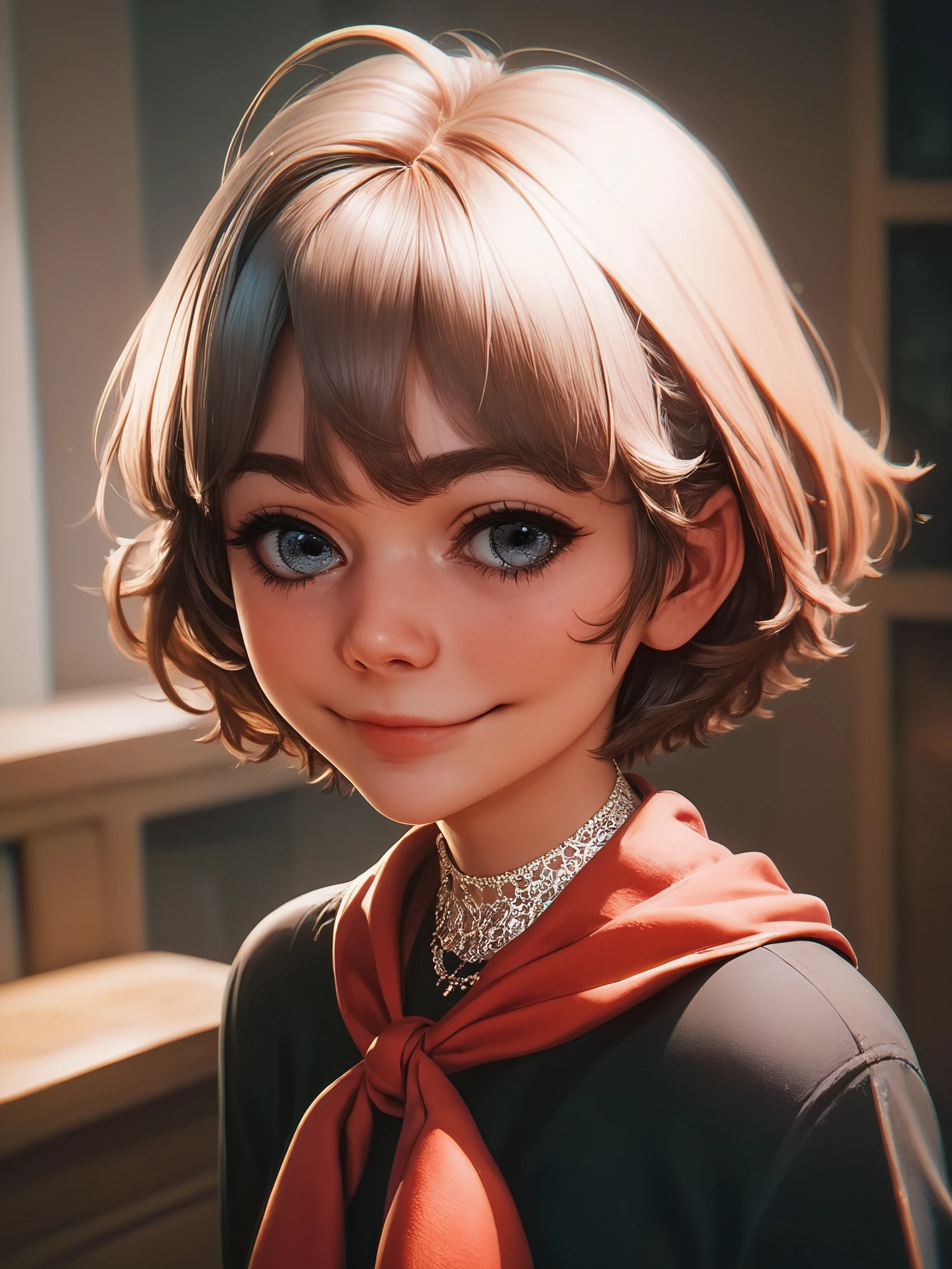 score_9, score_8_up, score_7_up, score_6_up, source_cartoon,
1girl, solo, medium shot, looking at viewer, brown hair, steel eyes, eyelashes, short hair, closed mouth, upper body, red neckerchief, white necklace, black shirt, indoors, smile, petite, cute face
<lora:alisas_pdxl4:1>