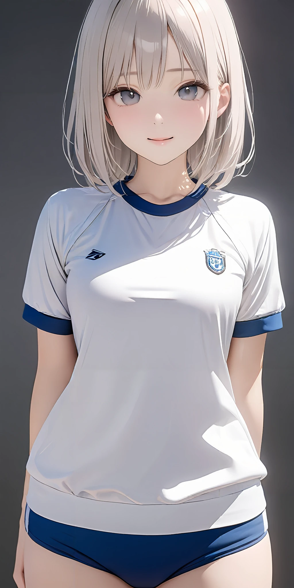 masterpiece,ultra-detailed,best quality,8K,illustration,cute face,clean skin ,shiny hair,girl,simple background,
<lora:add-detail-xl:1> <lora:buruma_XL_V1.0:0.6> sgu,gym uniform, white shirt,blue buruma