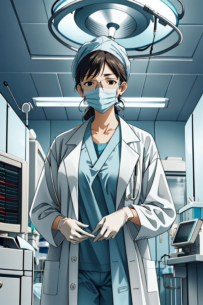 (RAW photo, best quality), operating room, overhead surgical light,blurred background, focused, dithering,backlighting,
 <lora:doctor_surgery_capped_V1.0-000005:0.8> doctor_in_surgery_cap, solo, surgical mask, labcoat, doctor, gloves, stethoscope,headwear, glasses,
 <lora:Fubuki Kyouka_GT_V1.0:0.8> fubuki kyouka,