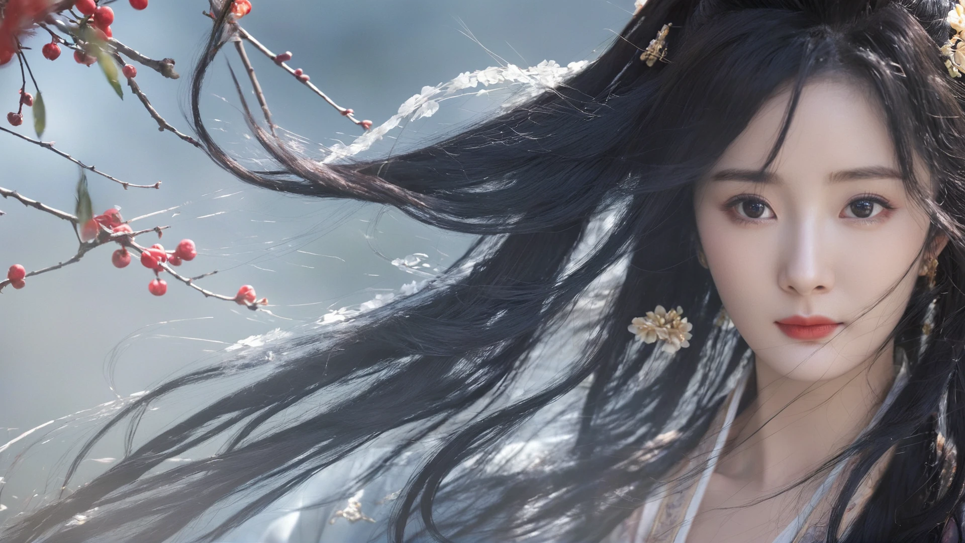 1 girls,solo,Gorgeous Hanfu,black hair,upper body,photography, highly detailed, sharp focus, intricate details,glint,
(masterpiece, best quality, 4k resolution,realistic),  <lora:å¯¹æ¯åº¦è°è:1.5>