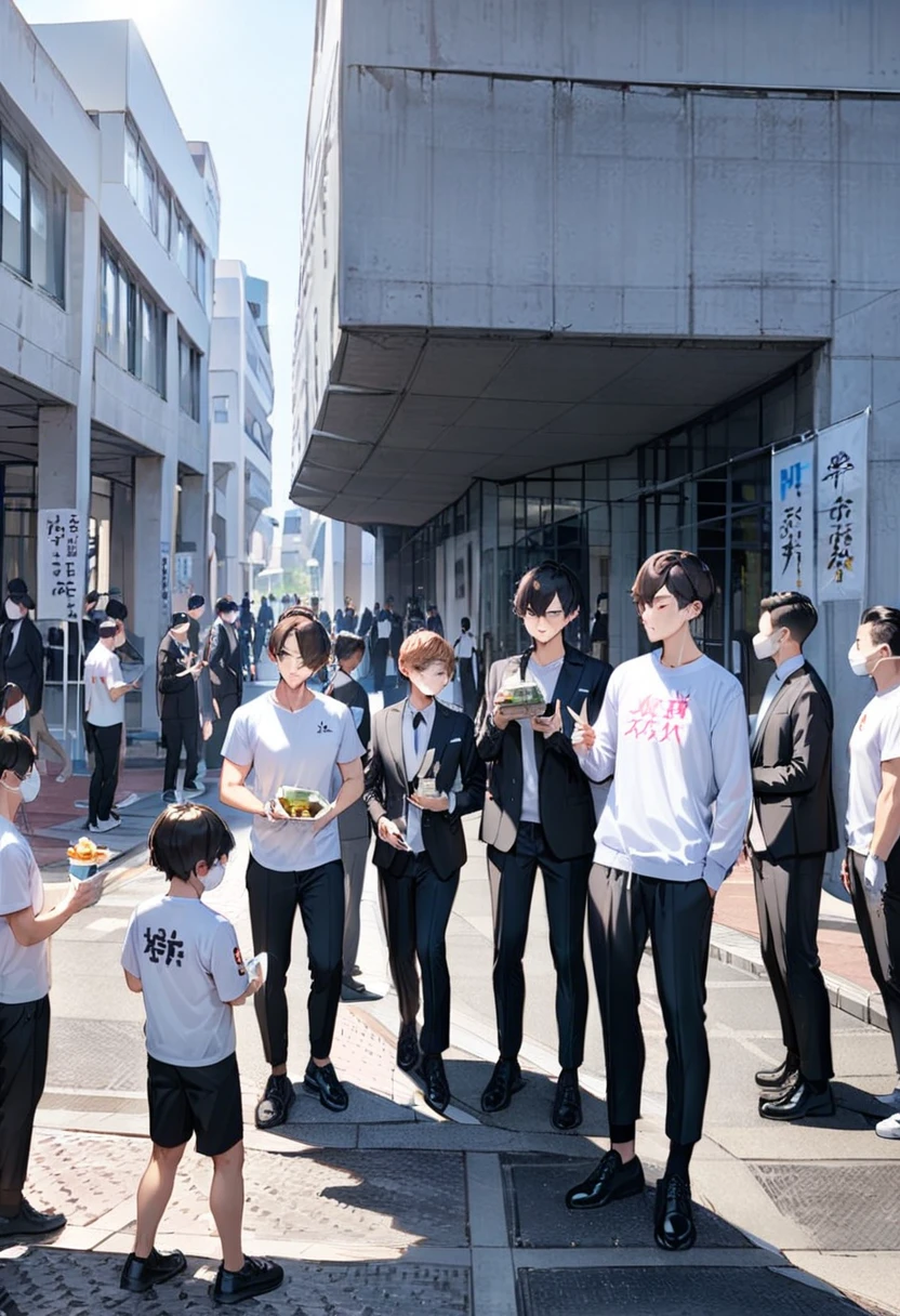 masterpiece, best quality, very aesthetic, absurdres,
osakageidai, multiple boys, black pants, shirt, pants, white shirt, building, outdoors, brown hair, short hair, shoes, black hair, black footwear, holding, standing, 6+boys, day, jacket
<lora:osaka_geidai_SDXL_V1:1>
