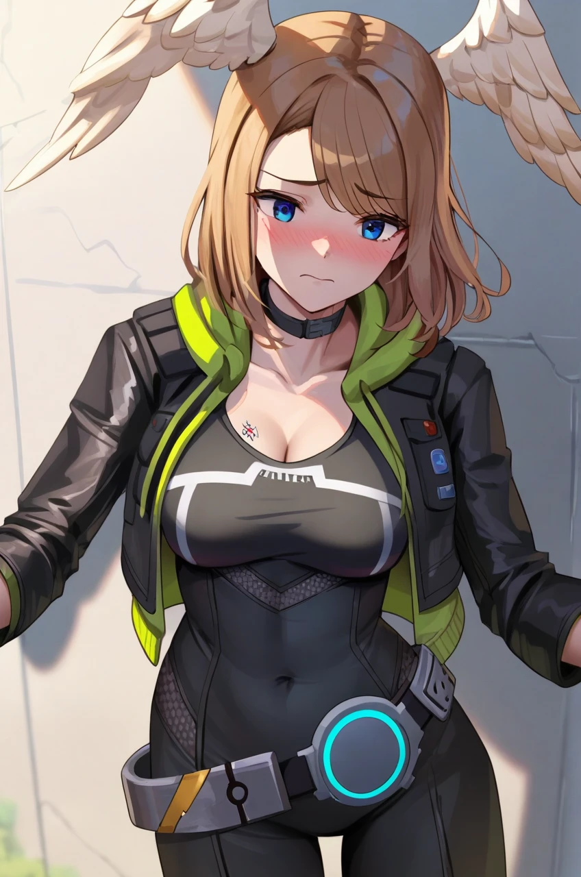 1girl, <lora:eunie_xb_PONY_v1:1>, (eunie_xb), solo, (medium breasts:0.9), (sagging breasts:0.2), medium hair, head wings, black bodysuit, open jacket, black jacket, belt, (leaning_back:1.1), (pov:1.1), (half-closed eyes, evil smile:1.1), cowboy shot, cute,
best quality, masterpiece, (score_9), (score_8_up), (score_7_up), source_anime, anime, anime screencap, anime coloring,