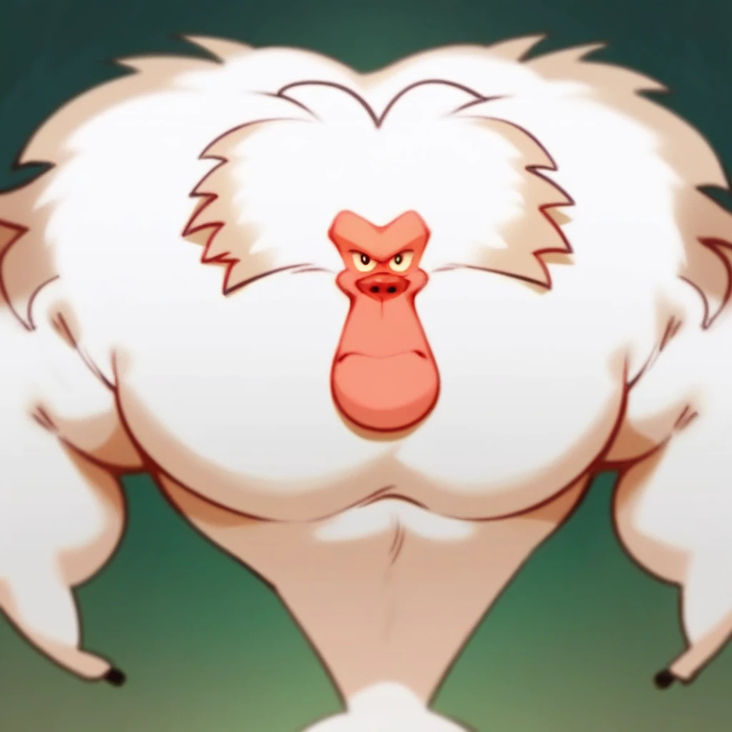 score_9, score_8_up, score_7_up, score_6_up, score_5_up BREAK Baboon, white fur, primate, villain, 1boy, solo, arms down, frown, looking at viewer, pointing at viewer, large muscles, large pectorals, facing front BREAK forest