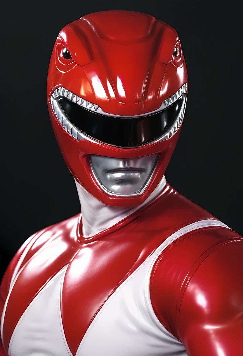 Ugly (score_9:0.9),score_8_up,score_7_up,anime style,rating_safe,<lora:Red Ranger ponyXL v3.1:0.85>,Red Ranger,1boy,solo,male focus,black background,helmet,upper body,simple background,shiny,