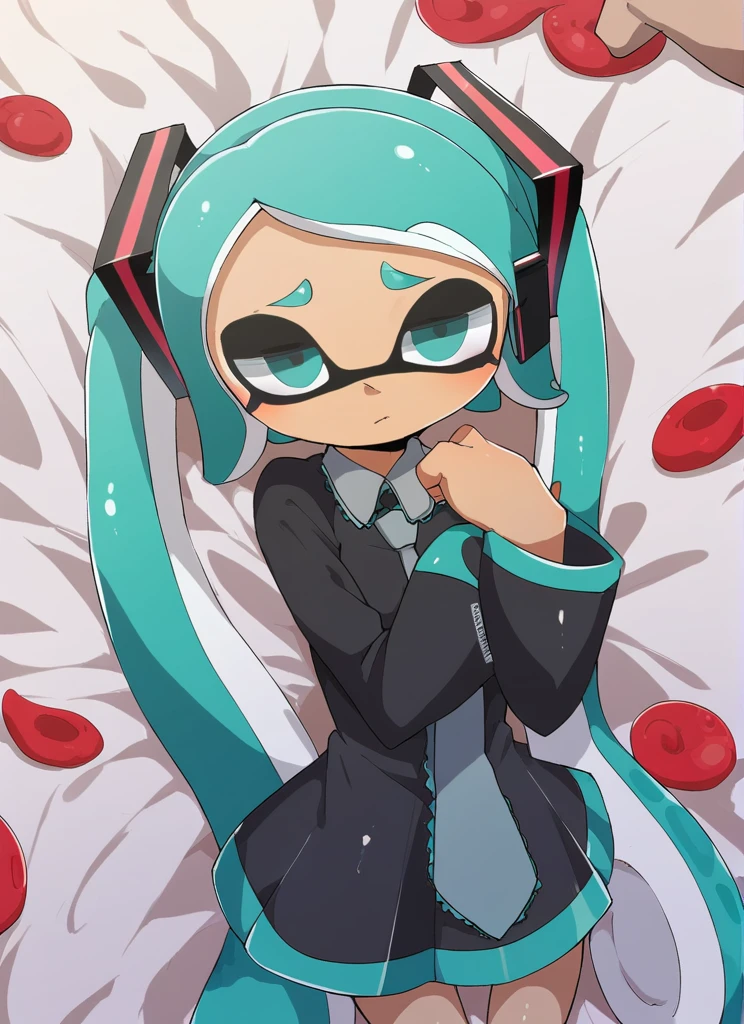 score_9, score_8_up, score_7_up, BREAK, <lora:tukada_style:1> ,tukada_style , by tukada , splatoon , young , upper body,hatsune miku, vocaloid, long hair, dress , long sleeves, closed mouth, from above,
