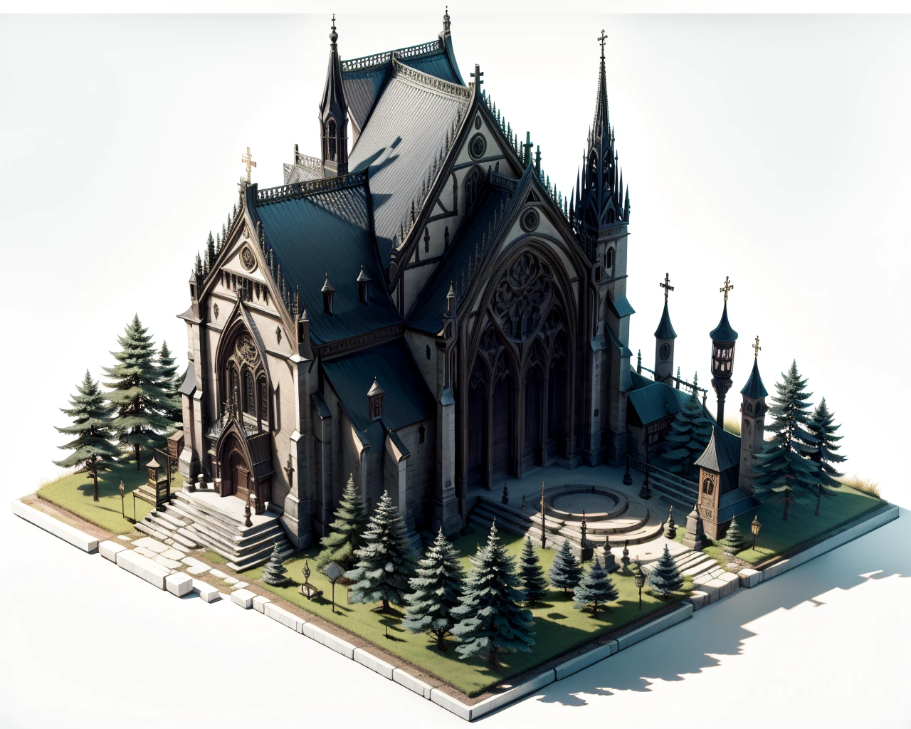 best quality,masterpiece,
a gothic church
isometric, ç­è·, scenery, no humans, building, outdoors,white background, 
 <lora:neg9V2_last:0.5>  
 <lora:isometric:1>