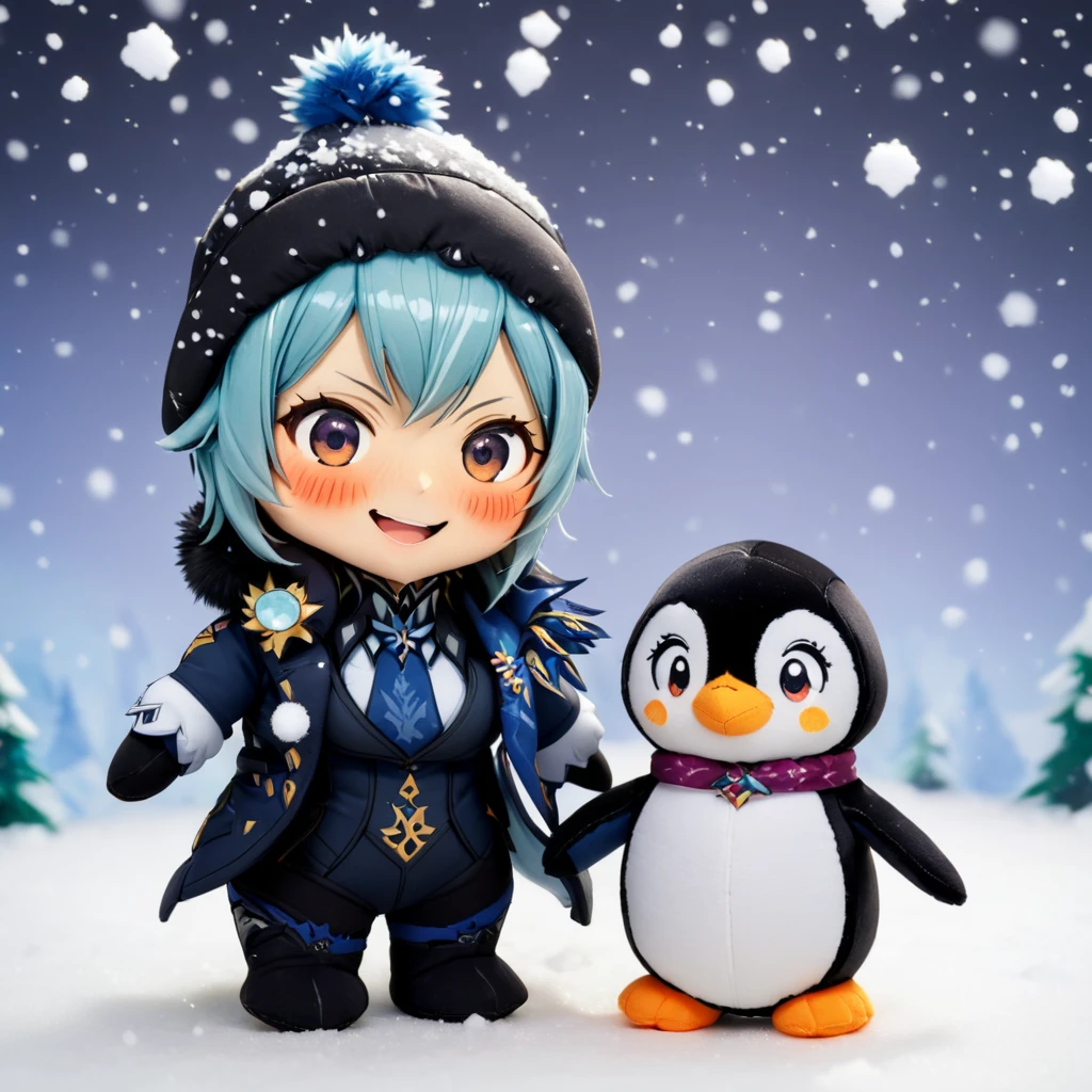 w3uladef, building a snowman with the help of a penguin,
cute, smiling, happy,
snow, snowing,
<lora:woafu_plushify_sdxl_v02:0.8> plushify, character stuffed toy, chibi
<lora:w3ula:1>