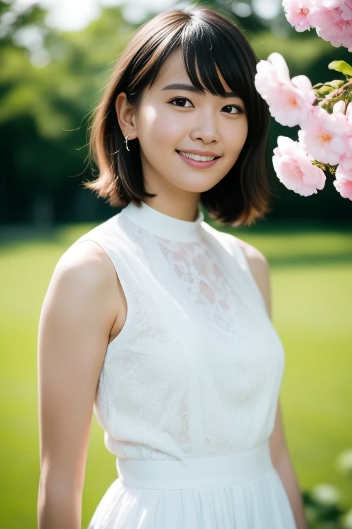 1girl,(RAW photo, best quality), (realistic, photo-realistic:1.4), masterpiece, an extremely delicate and beautiful, extremely detailed, 2k wallpaper, Amazing, finely detail, extremely detailed CG unity 8k wallpaper, ultra-detailed, highres, soft light, beautiful detailed girl, extremely detailed eyes and face, beautiful detailed nose, beautiful detailed eyes,cinematic lighting,perfect anatomy,slender body
wearing a white peplum dress,white skirt,(bokeh:1.2)
at a flower park,sakura flowers,flower garden,
<lora:aragakiyuiV2_lora:0.4>, <lora:aragakiyui_lora:0.4>,smile