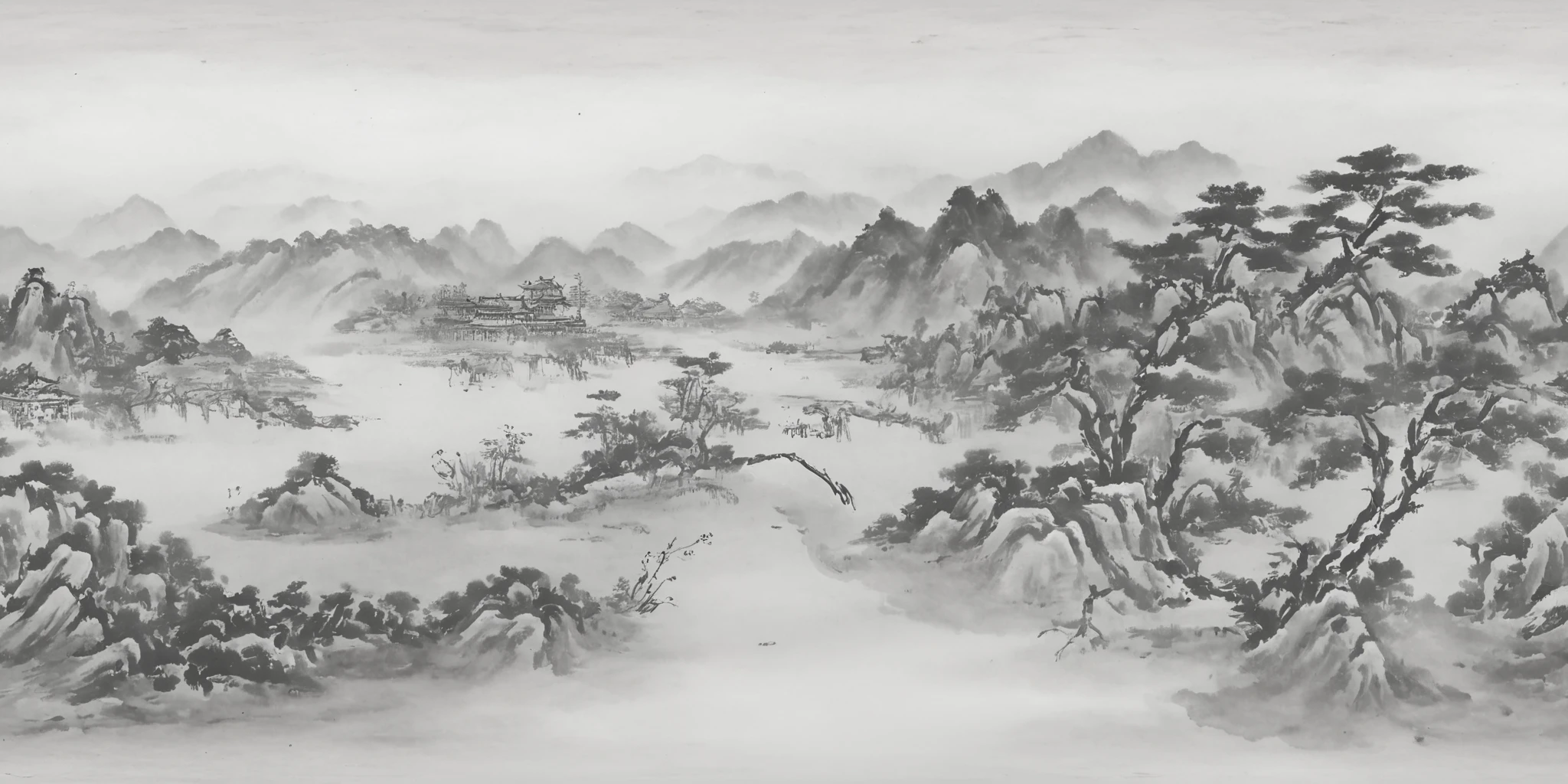 360panorama,<lora:山水-000001:1.2>,(sphere panorama:1.5),<lora:HMSG360å
¨æ¯XL-V1.0:0.8>,Chinese landscape,ink wash painting,monochrome,spherical panorama,white margins top and bottom,tranquil traditional scenery,serene mountains and rivers,classical pavilions,misty atmosphere,ink on rice paper effect,digital ink,subtle ink gradations,ultra-high resolution,pure natural beauty,ancient charm,360-degree panoramic view,harmonious natural elements,without modern elements,
