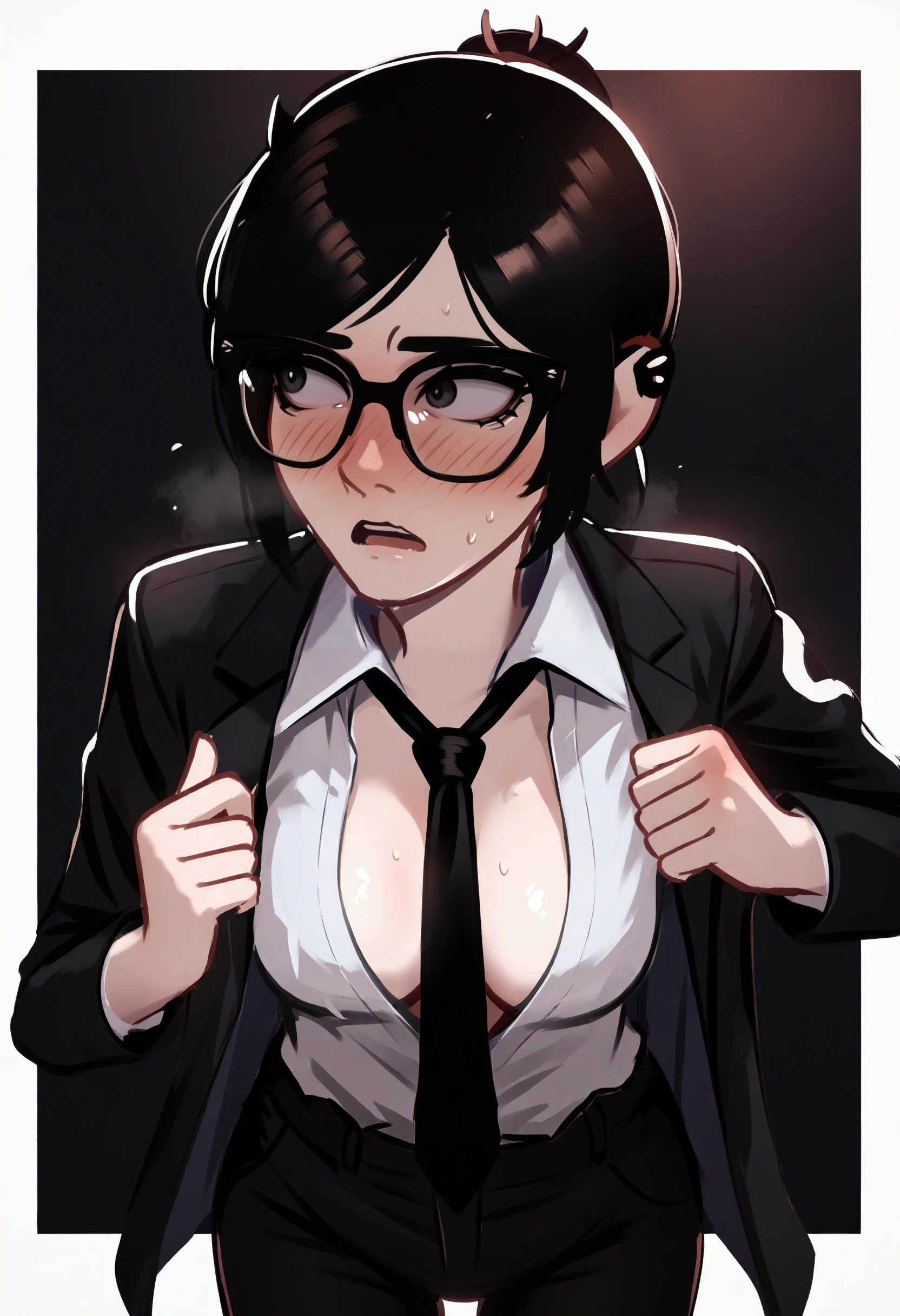 Erotic、Bedroom、naked、Glasses、A woman with a penis growing out of her crotch、semen、Sweat、、Troubled expression、Embarrassed expression、!Jolt!!Jolt!!orgasm