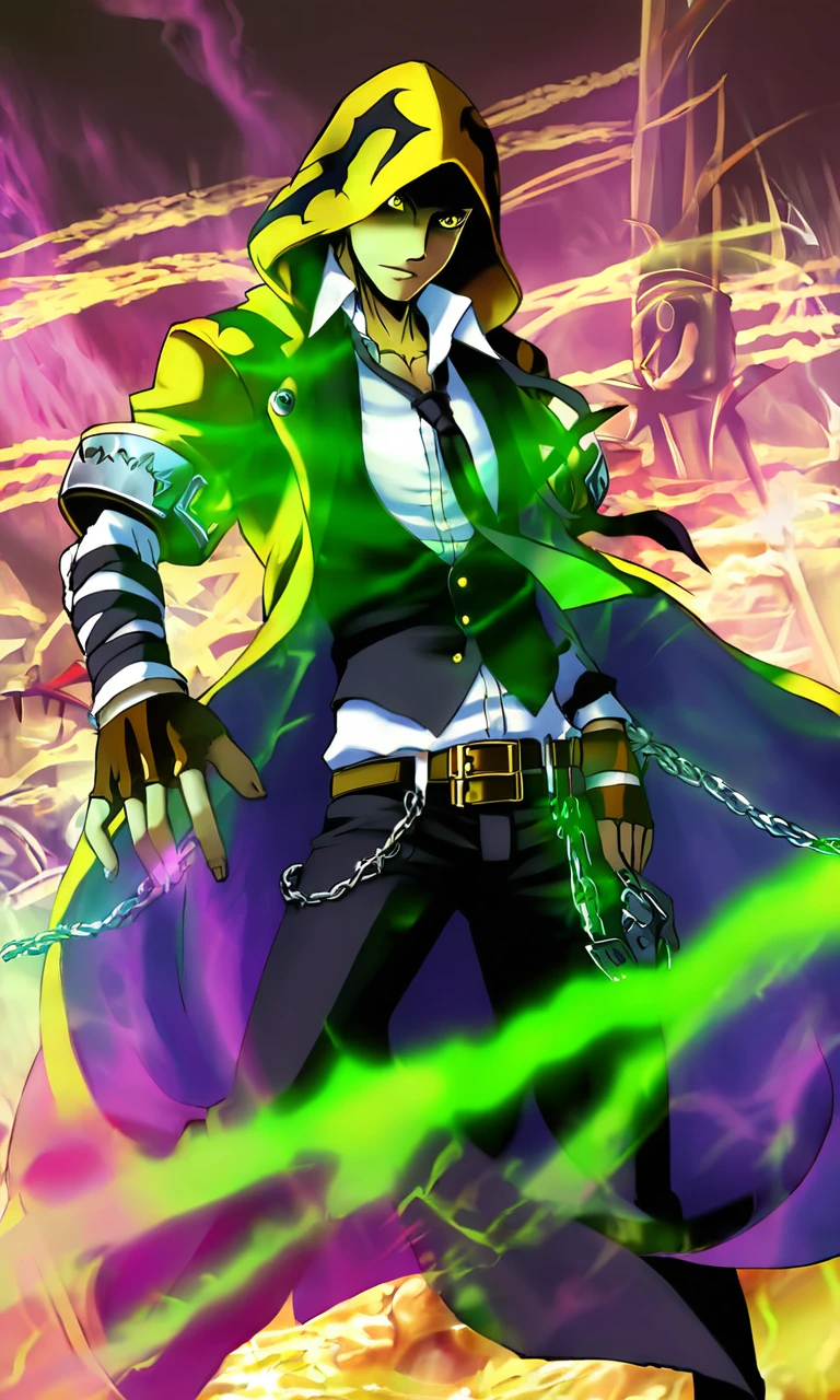 anime artwork illustrating Terumi_BB, solo, gloves, 1boy, green hair, yellow eyes, male focus, necktie, belt, hood, fingerless gloves, chain, armband, high quality, hd, 4k, masterpiece, wallpaper,highress,(detailed),green energy,detailed eyes. created by japanese anime studio. highly emotional. best quality, high resolution, HDR photo of Terumi_BB, solo, gloves, 1boy, green hair, yellow eyes, male focus, necktie, belt, hood, fingerless gloves, chain, armband, high quality, hd, 4k, masterpiece, wallpaper,highress,(detailed),green energy,detailed eyes . High dynamic range, vivid, rich details, clear shadows and highlights, realistic, intense, enhanced contrast, highly detailed, Terumi_BB, solo, gloves, 1boy, green hair, yellow eyes, male focus, necktie, belt, hood, fingerless gloves, chain, armband, high quality, hd, 4k, masterpiece, wallpaper,highress,(detailed),green energy,detailed eyes, detailed background, highly saturated colors, advanced, deep