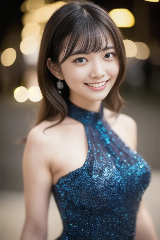1girl,(RAW photo, best quality), (realistic, photo-realistic:1.4), masterpiece, an extremely delicate and beautiful, extremely detailed, 2k wallpaper, Amazing, finely detail, extremely detailed CG unity 8k wallpaper, ultra-detailed, highres, soft light, beautiful detailed girl, extremely detailed eyes and face, beautiful detailed nose, beautiful detailed eyes,cinematic lighting,perfect anatomy,
(cabaret dress:1.3), bokeh, close up,
(at a night downtown:1.3),looking at viewer, young japanaese idol,(hands behind back:1.2),
(smile:1.4), <lora:hinatamoka_lora-v2_01:0.9>