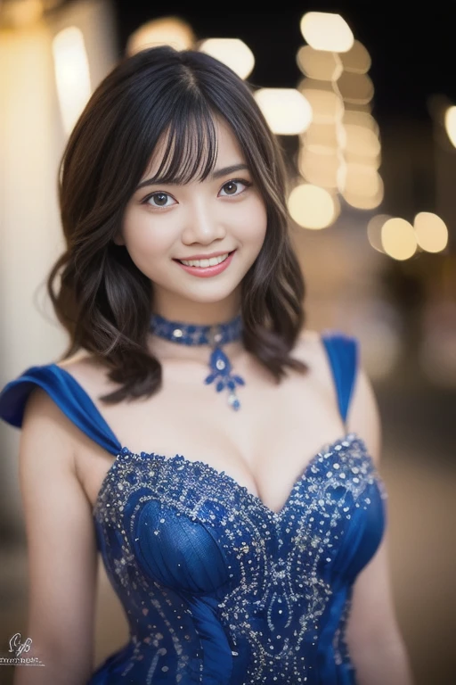 1girl,(RAW photo, best quality), (realistic, photo-realistic:1.4), masterpiece, an extremely delicate and beautiful, extremely detailed, 2k wallpaper, Amazing, finely detail, extremely detailed CG unity 8k wallpaper, ultra-detailed, highres, soft light, beautiful detailed girl, extremely detailed eyes and face, beautiful detailed nose, beautiful detailed eyes,cinematic lighting,perfect anatomy,
(cabaret dress:1.3), bokeh, close up,
(at a night downtown:1.3),looking at viewer, young japanaese idol,(hands behind back:1.2),
(smile:1.4), <lora:hinatamoka_lora-v2_01:0.9>