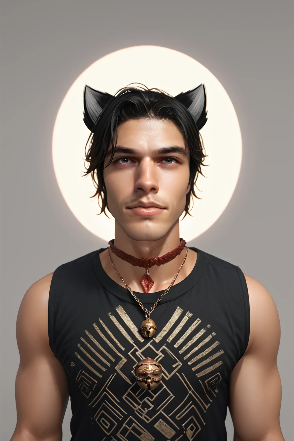 Liam David Kilkenny,  solo,  looking at viewer,  black hair,  1boy,  animal ears,  jewelry,  male focus,  cat ears,  necklace,  bell,  realistic, <lora:Liam_David_Kilkenny:0.8> PonyXLV6_Scores