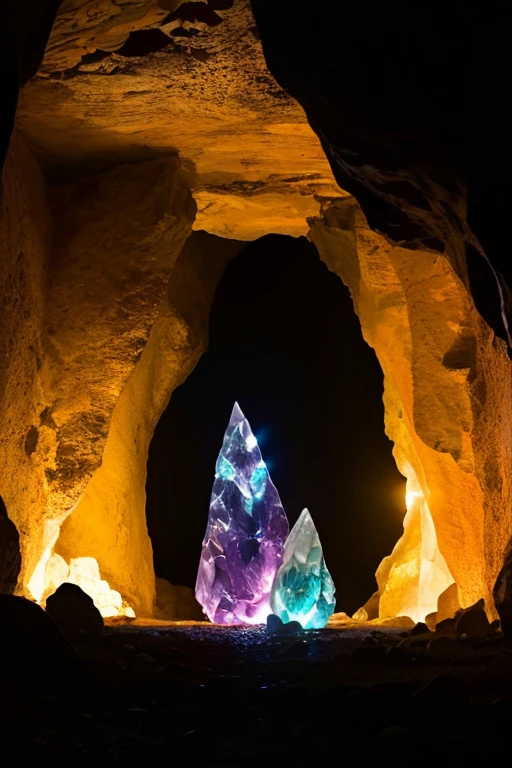 photograph, illustrious quality, solo, shiny, black background, (gem, crystal room), still life, Caves, Limestone Caves, glowing gemstones in the dark, score_7_up, kooo123, <lora:crystaOO_v1:0.6>