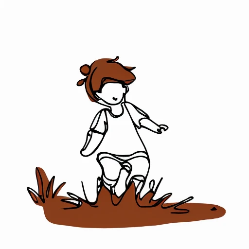 ( playing in mud:1.0), (line art), (white background:1.4), (brown:1.2) <lora:OneLineColor-09:1.2>