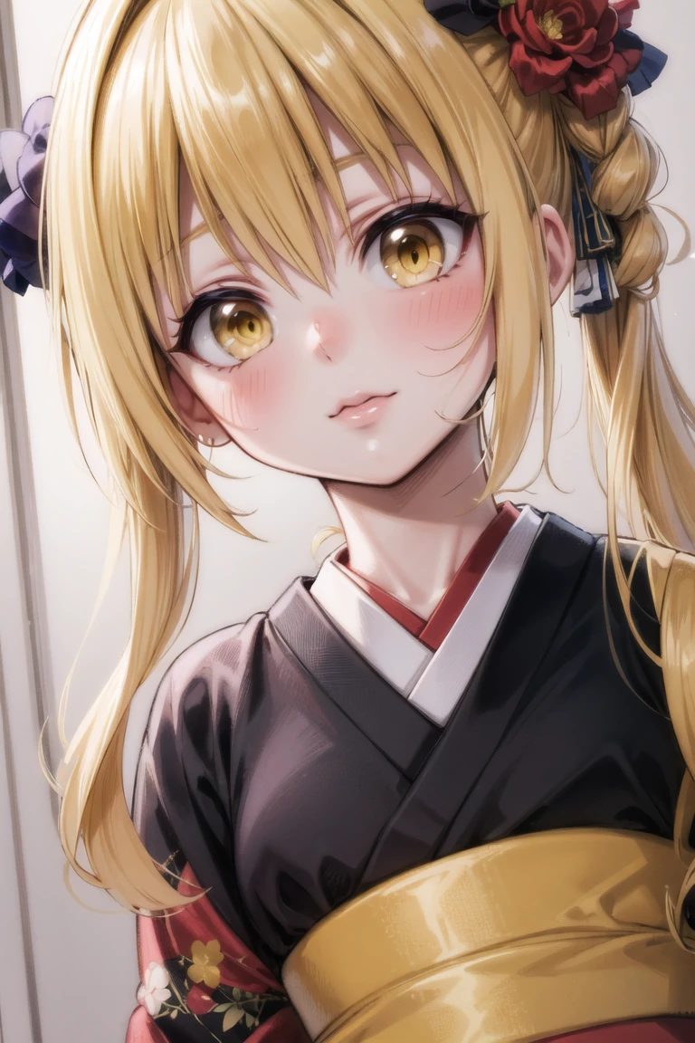 (best quality, masterpiece, RAW photo,ultra-detailed:1.2), 1girl, solo,
kimono, hair ornament, yellow eyes, blonde hair,
<lora:nyamota-10v3:0.7:lbw=ALL>