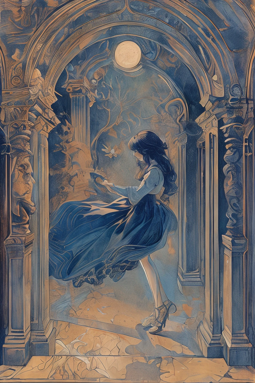 masterpiece,best quality,<lora:tbh140-:0.8>,idolmaster cinderella girls,illustration,style of Jean Delville,symbolism,colorful