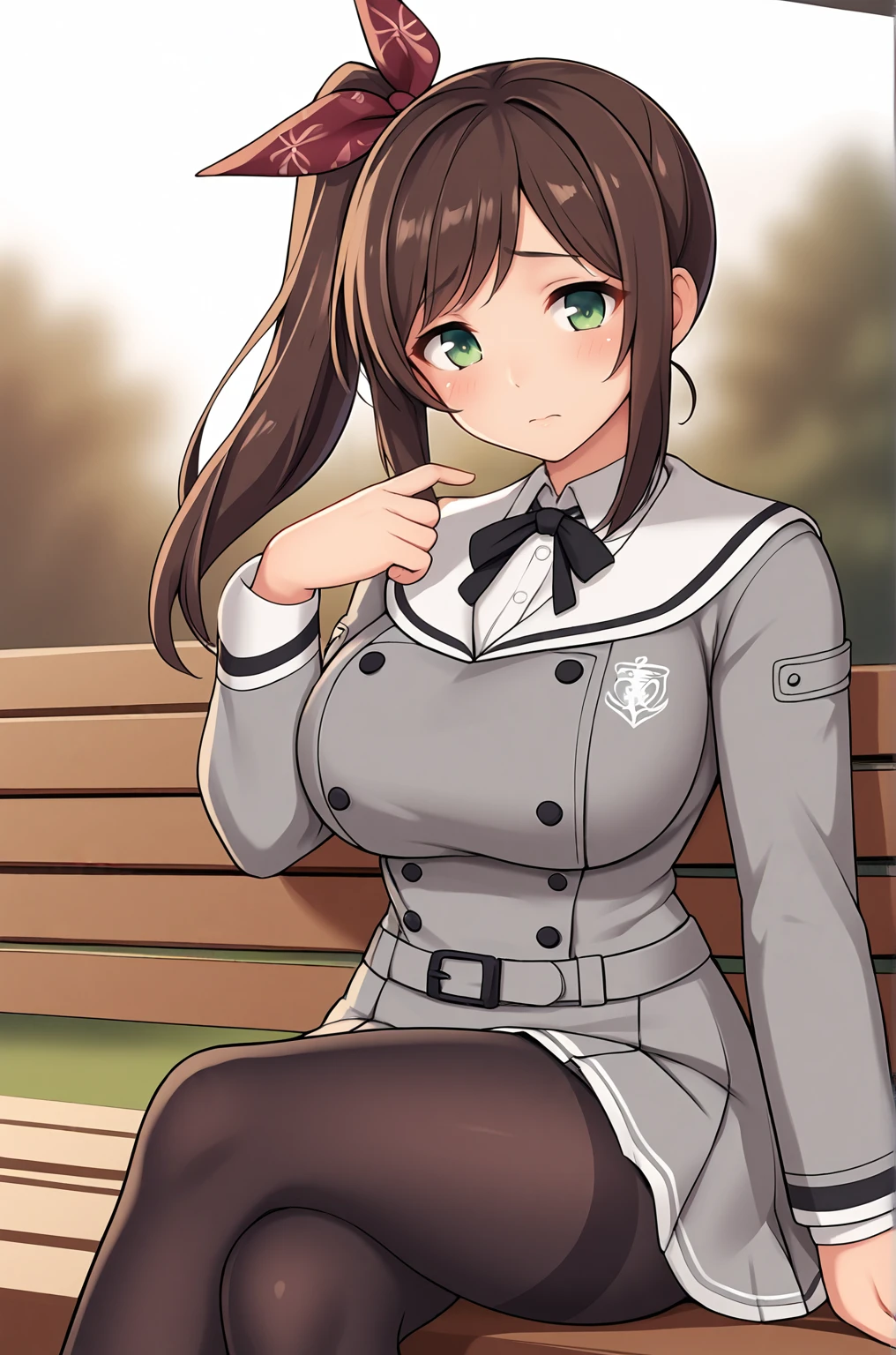 anime artwork, score_9, score_8_up, score_7_up, score_6_up, score_5_up, score_4_up, source_anime, BREAK, thick outline, fat outline,
Murakumo_XL, green eyes, long brown hair, hair ribbon, side ponytail, large breasts, BREAK, Murakumo_school, school uniform, white sailor collar, grey jacket, black buttons, grey skirt, skirt frills, neck ribbon, grey belt, black pantyhose, BREAK, outdoors, crossed legs, shy, sitting on a bench, seductive, evening, setting sun, bokeh,
<lora:Murakumo_XL:0.7>
<lora:PersonalAmi_PonyXL:1.0>