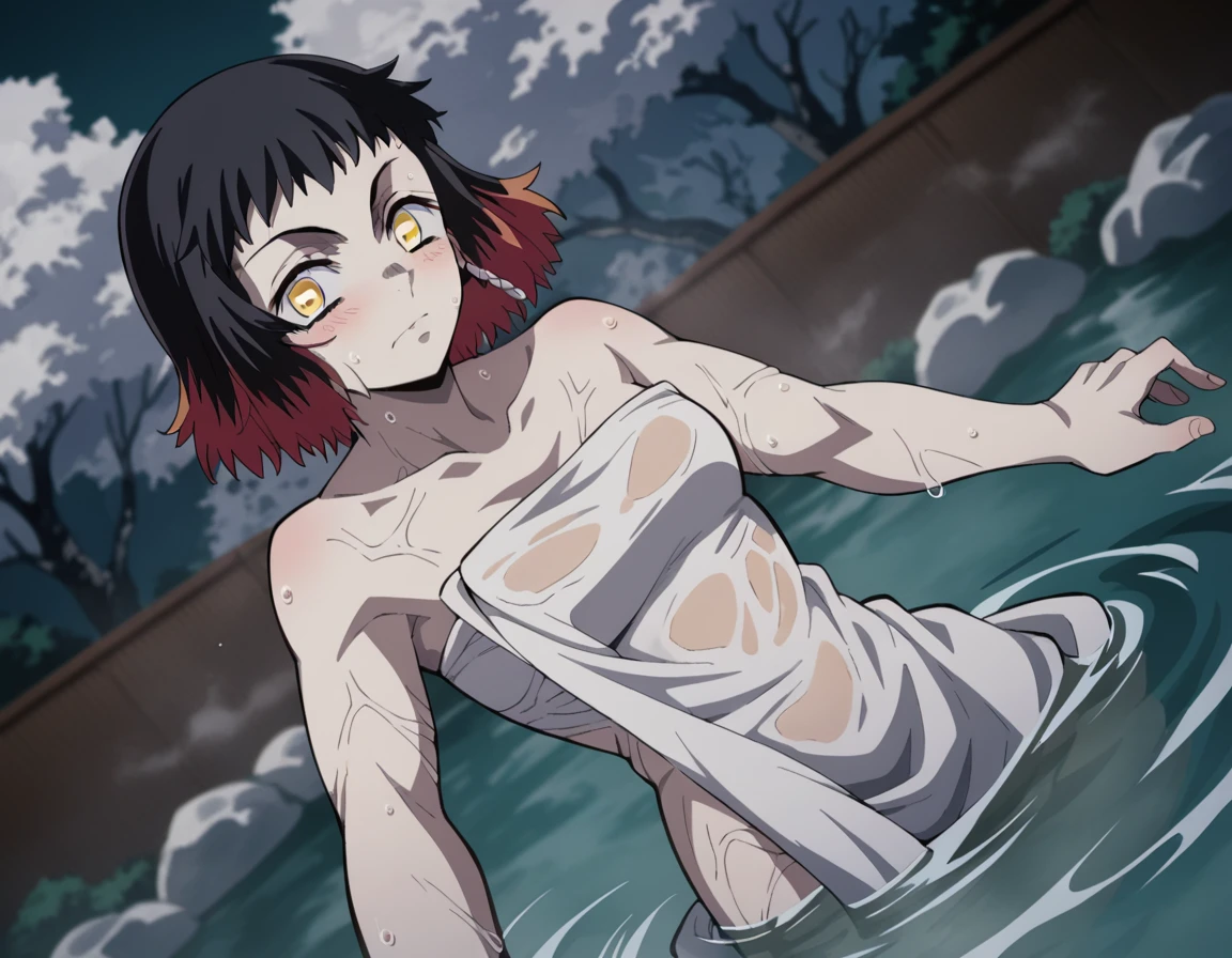 score_9, score_8_up, score_7_up, source_anime,
susamaru, <lora:susamaru-s1-ponyxl-lora-nochekaiser:1>,
susamaru, short hair, black hair, yellow eyes, red hair, multicolored hair, two-tone hair,
nude, naked, 
outdoors, onsen, towel, naked towel, steam, bathing, nude cover, partially submerged, water, bath, steam censor, wet towel, blush,
solo, looking at viewer, cowboy shot, dutch angle,