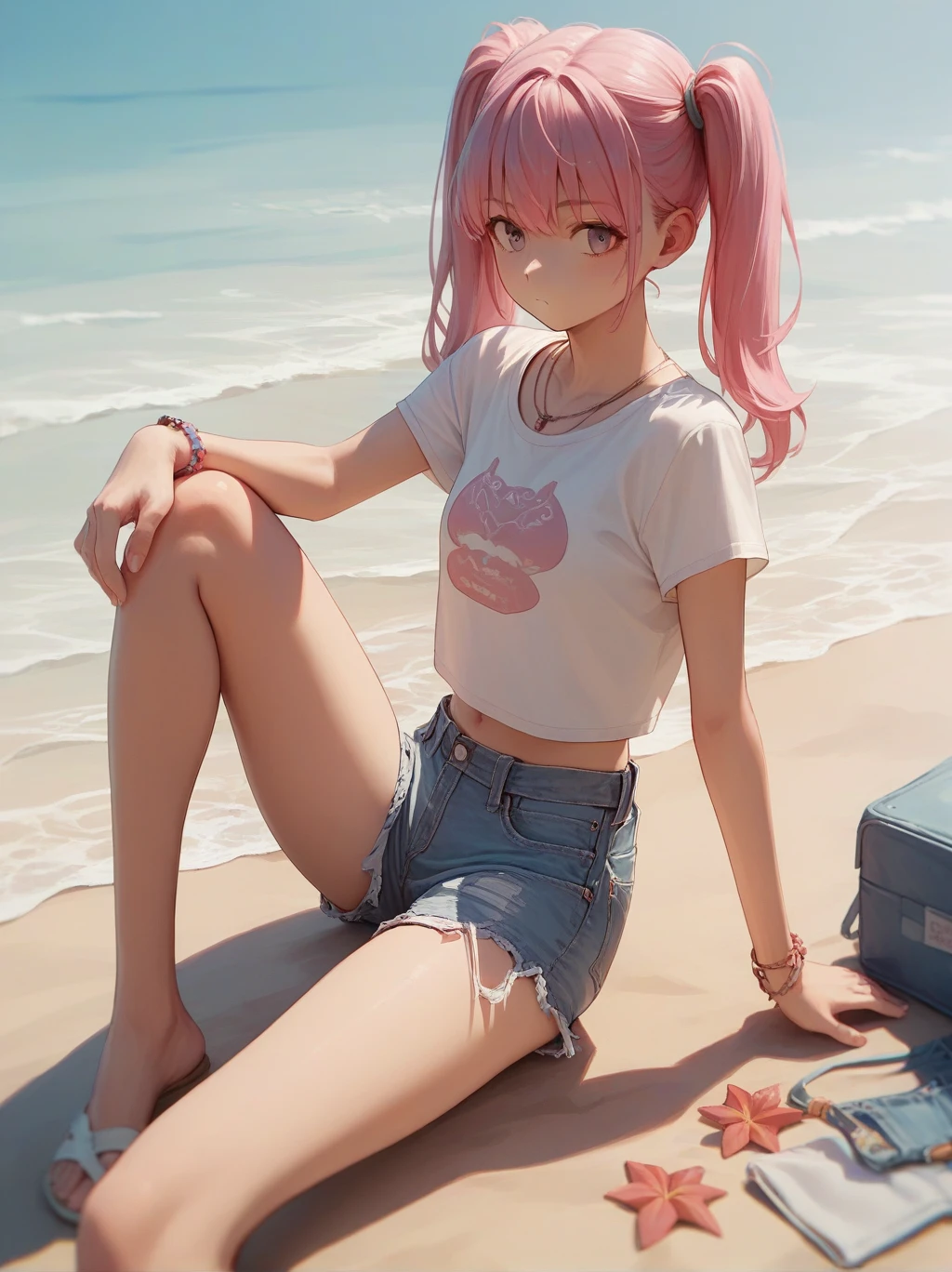 score_9, score_8_up, score_7_up, score_6_up, source_anime, <lora:denim_shorts_501_v0.3-pony:1>
1girl, denim shorts,
pink hair, twintails, beach,