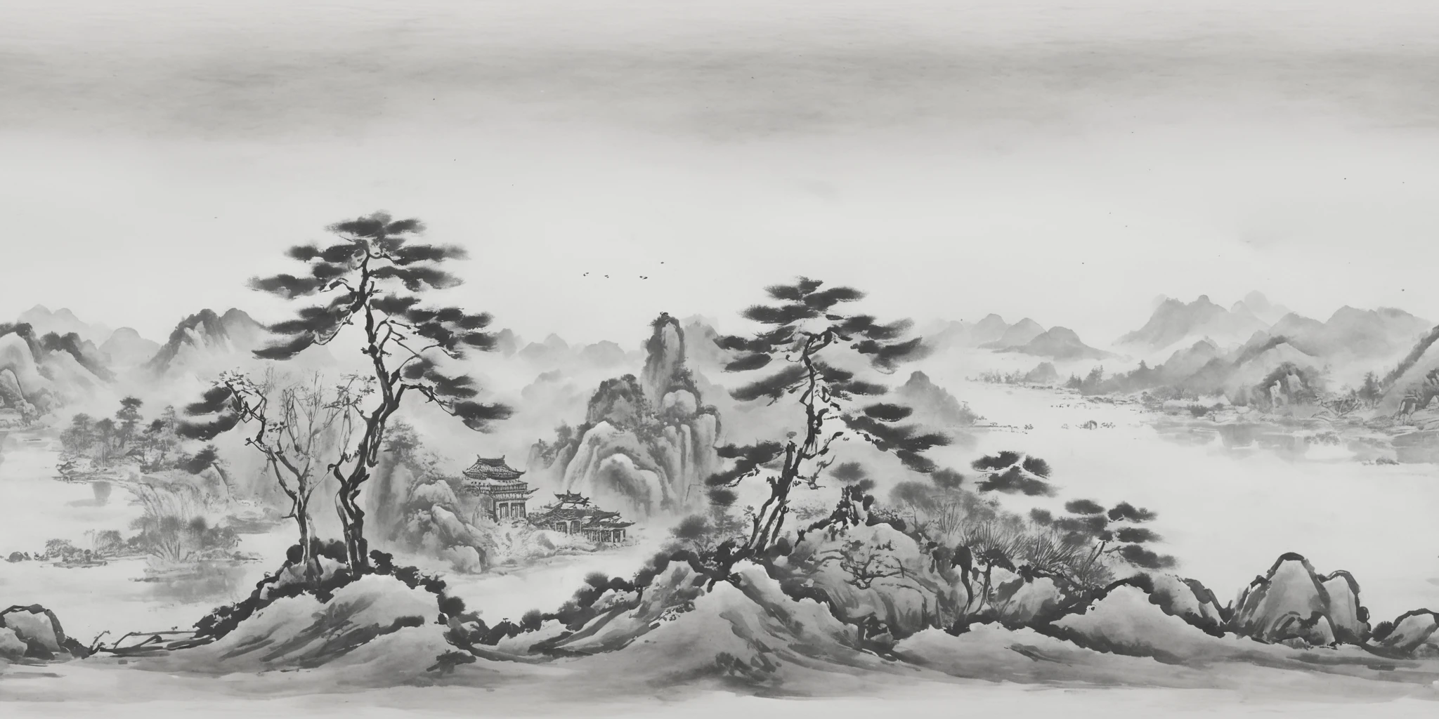 360panorama,<lora:山水-000001:1.2>,(sphere panorama:1.5),<lora:HMSG360å
¨æ¯XL-V1.0:0.8>,Chinese landscape,ink wash painting,monochrome,spherical panorama,white margins top and bottom,tranquil traditional scenery,serene mountains and rivers,classical pavilions,misty atmosphere,ink on rice paper effect,digital ink,subtle ink gradations,ultra-high resolution,pure natural beauty,ancient charm,360-degree panoramic view,harmonious natural elements,without modern elements,
