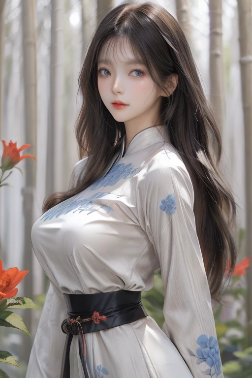 (beauty korean girl:1.4),(very long wavy blonde hair:1.3),(breast implants:1.3),(large breasts:1.3),(white ao_dai:1.3),(white vietnamese dress:1.3),(red-blue floral print:1.2),(skinny body:1.4),(slender body:1.4),(narrow waist:1.6),(in forest:1.2),<lora:Karen10:0.4>,Karen,(closed mouth:1.3),(big blue eyes:1.3),(huge wide open eyes:1.3),
(realistic photo:1.3),(masterpiece:1.3),(very high quality:1.3),(blurry background:1.2),(amazing intricate detail focus on girl:1.3),(red flowers),<lora:hairdetailer:1>,from side,