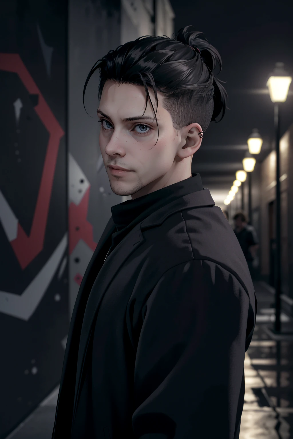((ultra detailed, masterpiece, absurdres))
<lora:DBHKamski:0.8>
DBHKamski, 1boy, undercut, black hair, in a gritty urban alleyway, graffiti-covered walls, edgy lighting