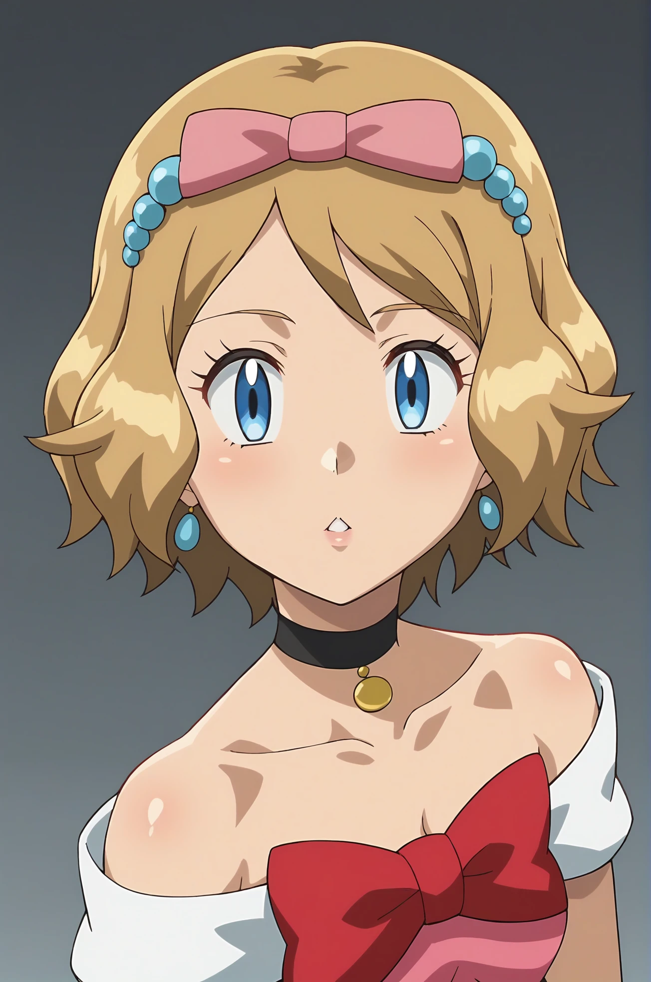 score_9, score_8_up, score_7_up, source anime, anime, animification, anime screencap, anime coloring, vivid colors, shiny skin, skindentation, deep skin, depth of field, high quality, highres, (dynamic angle,dynamic pose),
serenaperf, 1girl, solo, short hair, blue eyes, blonde hair, hair ornament, dress, bow, bare shoulders, jewelry, collarbone, upper body, hair bow, earrings, parted lips, choker, shiny, off shoulder, red bow, shiny hair, eyelashes, black choker, pink bow, pink dress, serena \(pokemon\)
BREAK
masterpiece,high quality
<lora:Serena_Perfomance_Outfit-09:0.9>