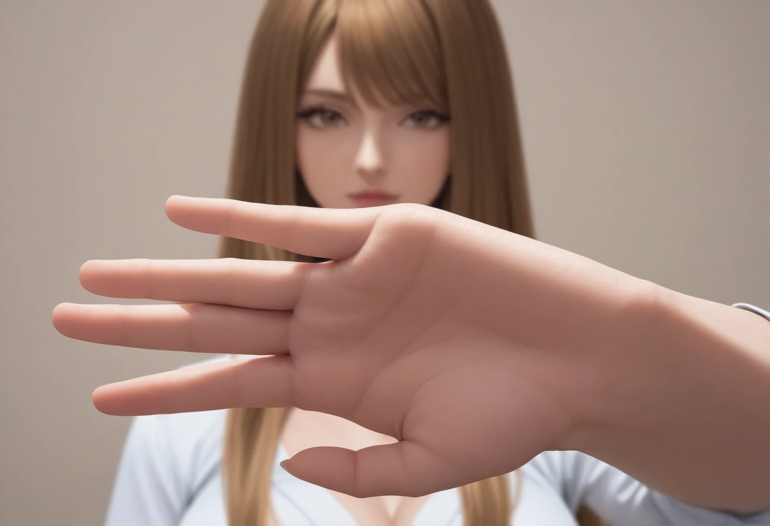 woman showing her hand palm <lora:HGPOV-000037:0.8>