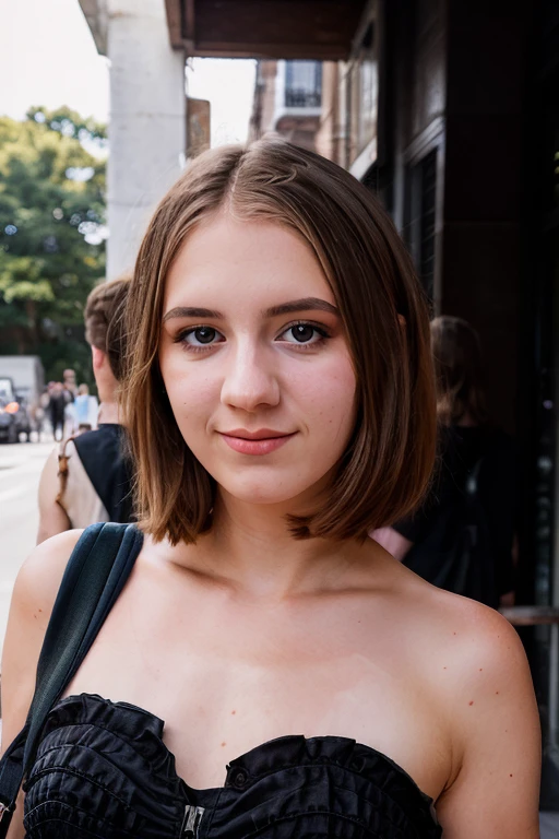 <lora:DakotaBurns:0.8>, full color portrait of a young woman, wearing a flower dress, in a crowded street, natural light, RAW photo, subject, 8k uhd, dslr, soft lighting, high quality, film grain, Nikon D850