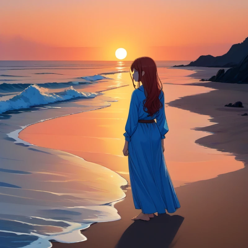 score_9, score_8_up, (safe_score:1.1), 1woman standing, beach, long hair, pink hair, sunset, highly detailed, masterpiece, best prompt ever, (anime style, modern anime style:1.3)