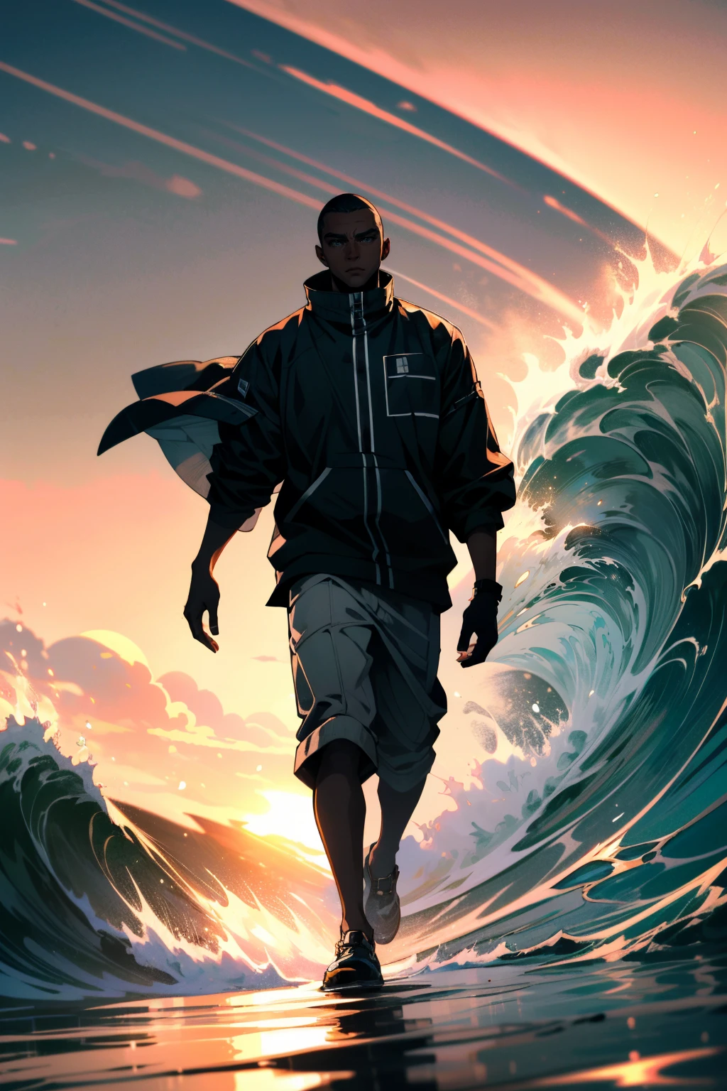 ((ultra detailed, masterpiece, absurdres))
<lora:DBHMarkus:0.8>
DBHMarkus, 1boy, buzz cut, dark skin, walking along a sandy beach at sunset, with waves crashing in the background