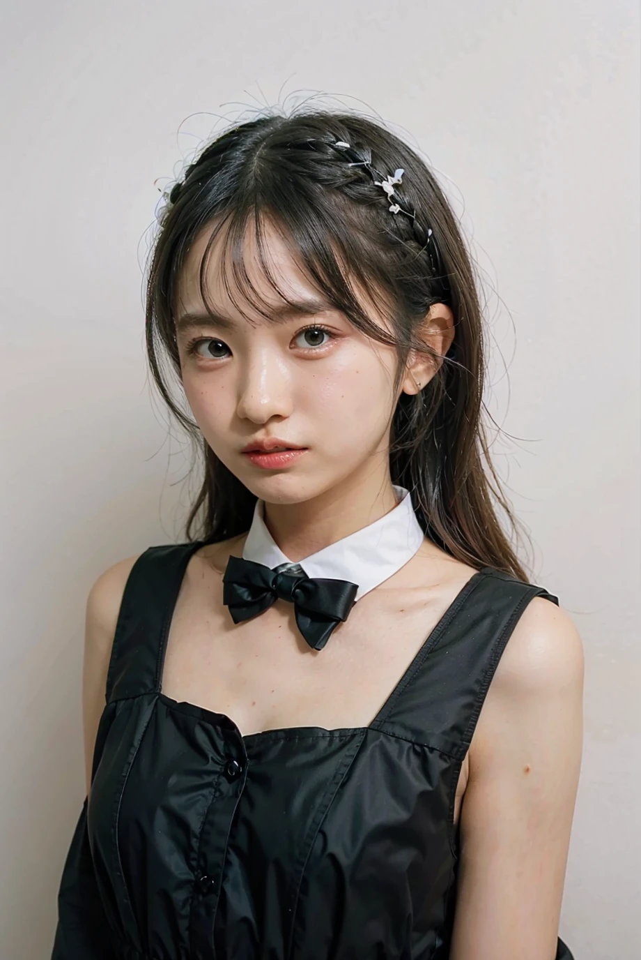 1girl, black  random formal attire, white background,  <lora:KatoYui_SKE48-02:1>