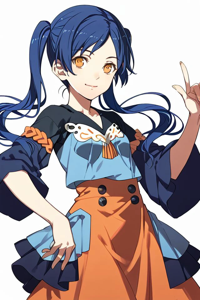 score_7_up, 1girl, kind_smile, blue hair, hair_over_one_eye, tri_tails, golden eyes , <lora:Kurahana_Chinatsu_PonyXL_style_v01:1>