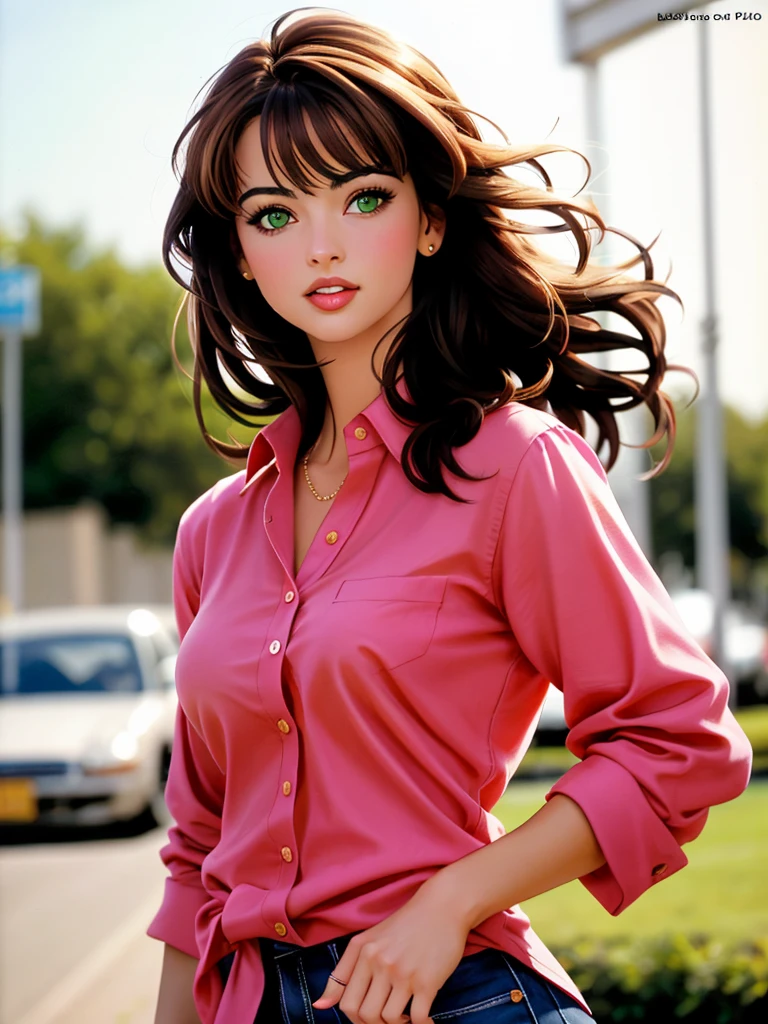 Realistic photo of a beautiful k4r3nmd woman,1girl, solo, long hair, looking at viewer, brown hair, shirt, green eyes, upper body, blurry, lips, black shirt, blurry background, realistic, professional Photography, Photorealistic, detailed, RAW, analog, sharp focus, high quality, film grain, masterpiece<lora:k4r3nmd:1.0>