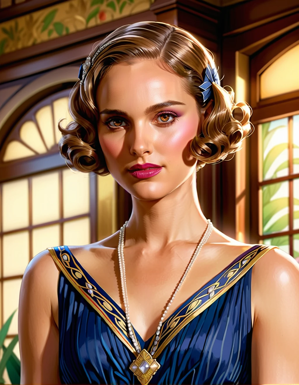 comic anime artwork Cinematic upper body portrait of Natalie Portman dressed as a woman ((dressed as a woman from the 1920s, dressed in 1920s style dress, 1920s style house, 1920s style hairstyle)). photorealistic image, 8k, artwork by greg rutkowski, DSLR photography, <lora:Portman_Realvis:0.75> . anime style, key visual, vibrant, studio anime, highly detailed . graphic illustration, comic art, graphic novel art, vibrant, highly detailed