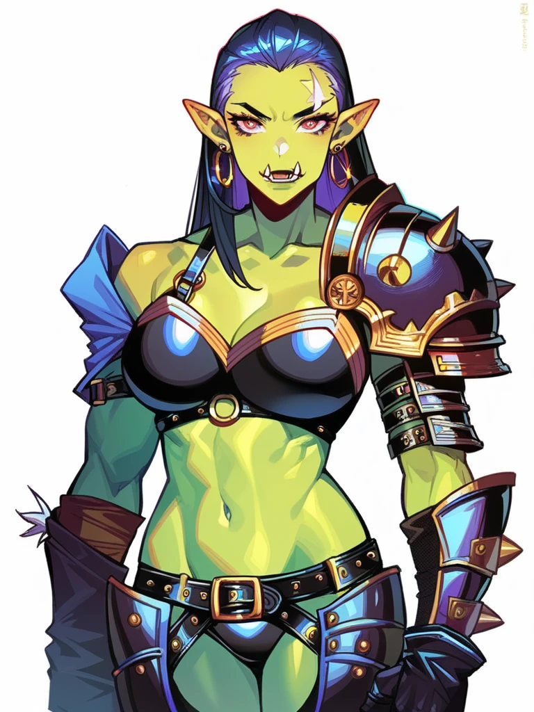 score_9, score_8_up, score_7_up, score_6_up, score_5_up, score_4_up, BREAK 1girl, orc, blue eyes, thick lips, long eyelashes, scowl expression, standing, green skin, muscular, adult, harsh lighting, BREAK solo, large breasts, adult, skinny, arched back, thigh gap, medieval outfit, BREAK (simple background:1.2), simple background, dynamic pose
