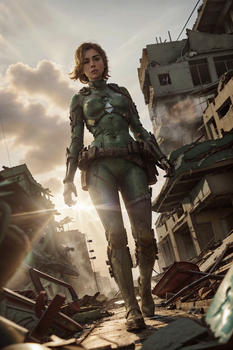 <lora:ChaosEngine-v1:0.7>
a female android walking on the (rubble of a destroyed city), demolished buildings and crashed cars, a lot rubble covering the streets BREAK
CHSNGN, at day time in a bright windy day, cinematic look, sun rays, lens flare, intrincate details, ultra realistic, sharp focus