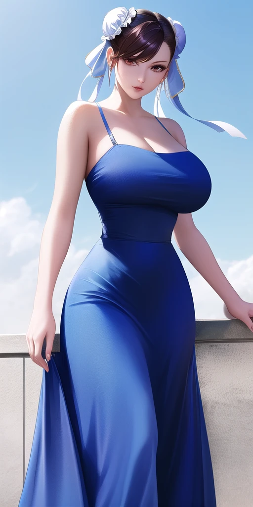 <lora:ChunLIV6:0.7> sfchunlidoublebun, huge_breasts, standing, solo, sundress, masterpiece, best_quality, detailed_face, detailed_eyes, highres, beautiful, detailed, absurdres,