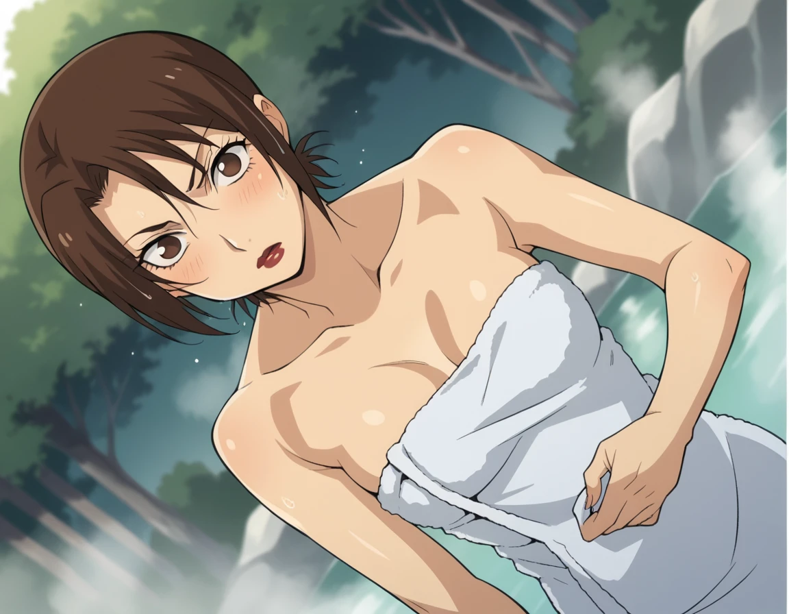 Mikoto urabe posando Desnuda en las aguas termales, 2d, good lighting, perfecta, 