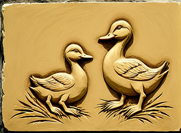 Bas-relief of two ducklings, <lora:Bas-relief-000004:1>