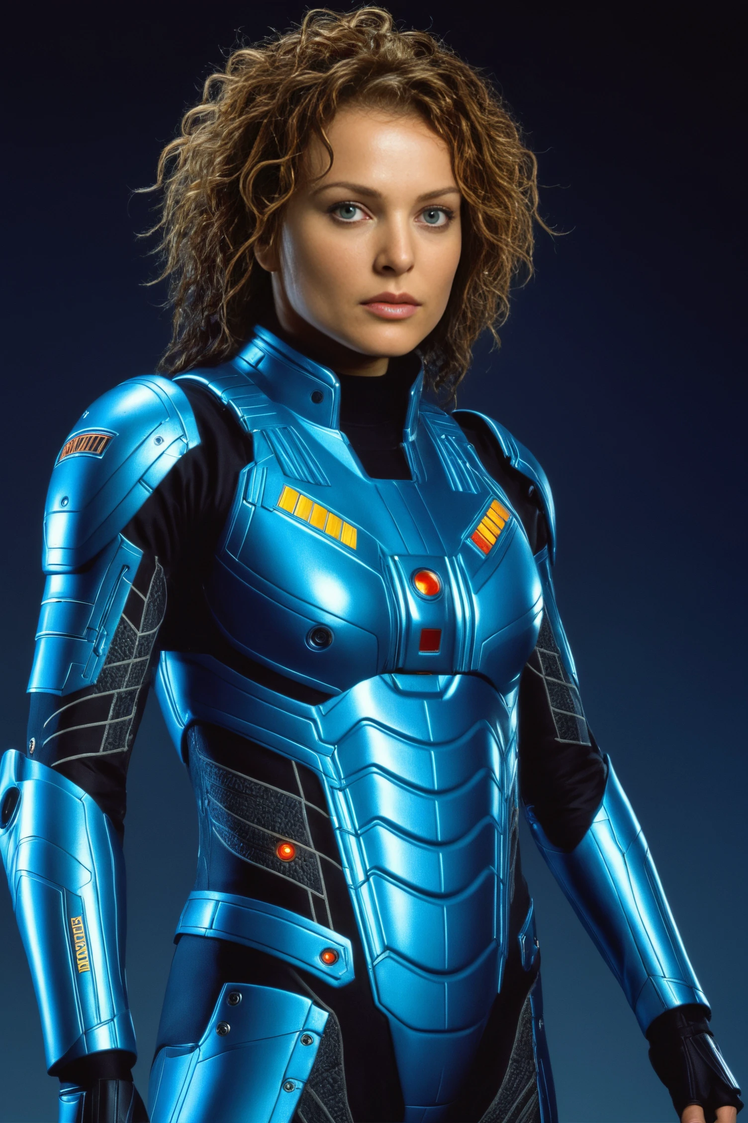Retro arcade style, Photorealism <lora:DinaMeyerSDXL2-000008:1>, full-body photo of DinaMeyerSDXL wearing (intricate:1.2) biomechanical suit, looking at the viewer, (realistic skin texture:1.2), subsurface scattering, (skin imperfections:1.1), (skin pores:1.3), Photorealism, often for highly detailed representation, photographic accuracy, or visual illusion., 8-bit, pixelated, vibrant, classic video game, old school gaming, reminiscent of 80s and 90s arcade games