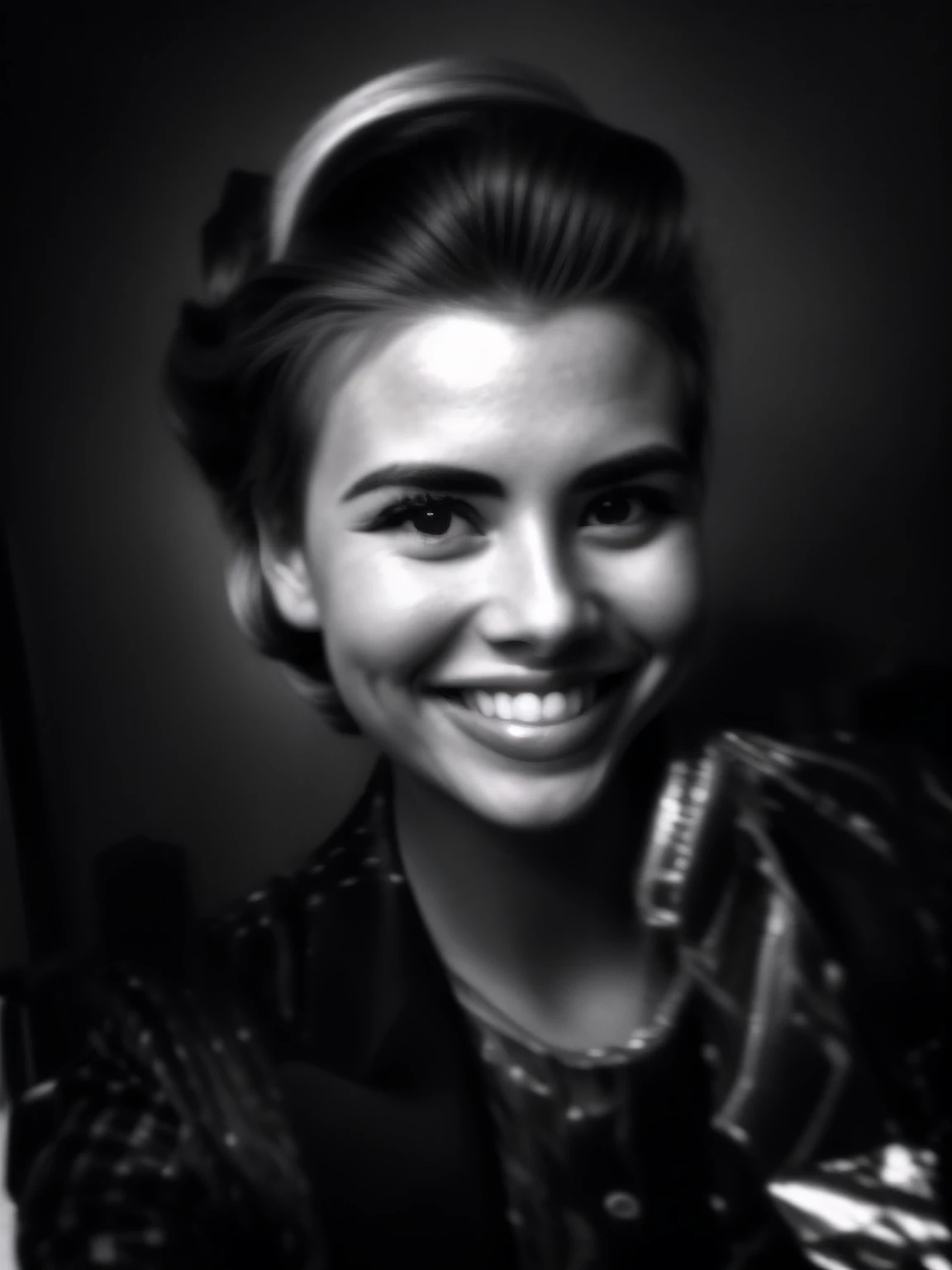 monochrome nata-lee,   monochrome, portrait, 1950's hairdo, dutch angle, formal hairstyle, glamour, headshot, black and white, (looking at viewer), <happy512>:0.3, <likenesshelpbyshurik3>:0.7 . black and white, contrast, tone, texture, detailed
 : -
  : Steps: 9, Sampler: Euler A AYS, Guidance Scale: 6.8, Seed: 24187059, Size: 576x768, Model: photosomnia_omega_f16.ckpt, Strength: 1.0, Seed Mode: Torch CPU Compatible, Upscaler: esrgan_4x_universal_upscaler_v2_sharp_f16.ckpt, Hires Fix: true, First Stage Size: 384x512, Second Stage Strength: 0.22, LoRA 1 Model: style___more_details_lora_f16.ckpt, LoRA 1 Weight: 0.9, LoRA 2 Model: model___nata_lee_lora_f16.ckpt, LoRA 2 Weight: 0.95