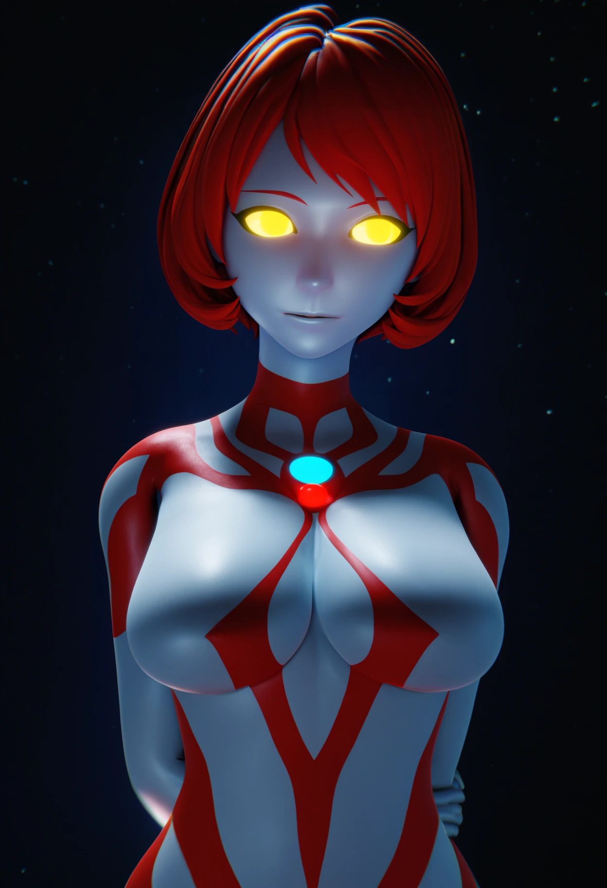 score_9, score_8_up, score_7_up, uncensored BREAK
blender,3D BREAK
1girl, ultrawoman, toold,
red hair, short hair, yellow eyes,
robot, colored skin, large breasts,
hands behind back, looking at viewer,
dark background, simple background, particles, bokeh,
black background,starry background,galaxy background,dark,contrast
<lora:Randommaxx_dark_offset_v1.1_lora_fp16:1>
<lora:UltrawomanXL:1>