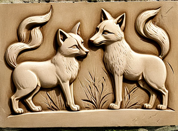 Bas-relief of a cat and a fox<lora:Bas-relief-000004:1>