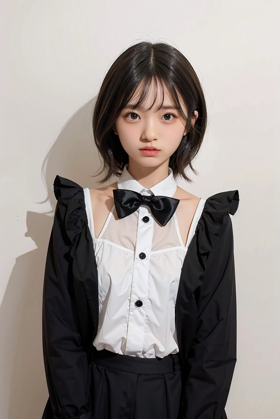 1girl, black random formal attire, white background, <lora:KatoYui_SKE48-02:1>