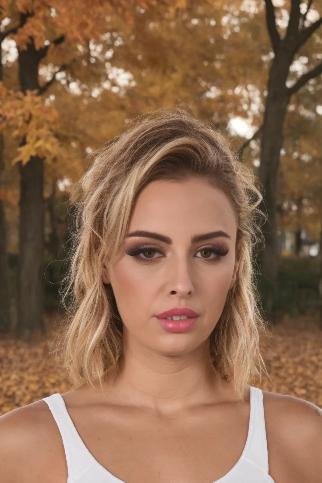 professional photographoy, highres, 8k, ultrasharp, medium-wide portrait, Lya Missy <lora:Lya_Missy:0.95> in casual clothing, autumn ambience, bokeh