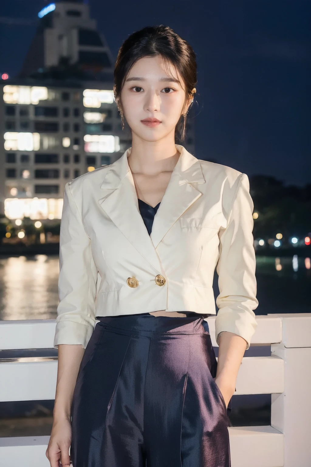 SeoYeji <lora:SeoYeji:0.8>, ,a woman wearing blazer and culottes, party beach, (soft lighting:0.5)