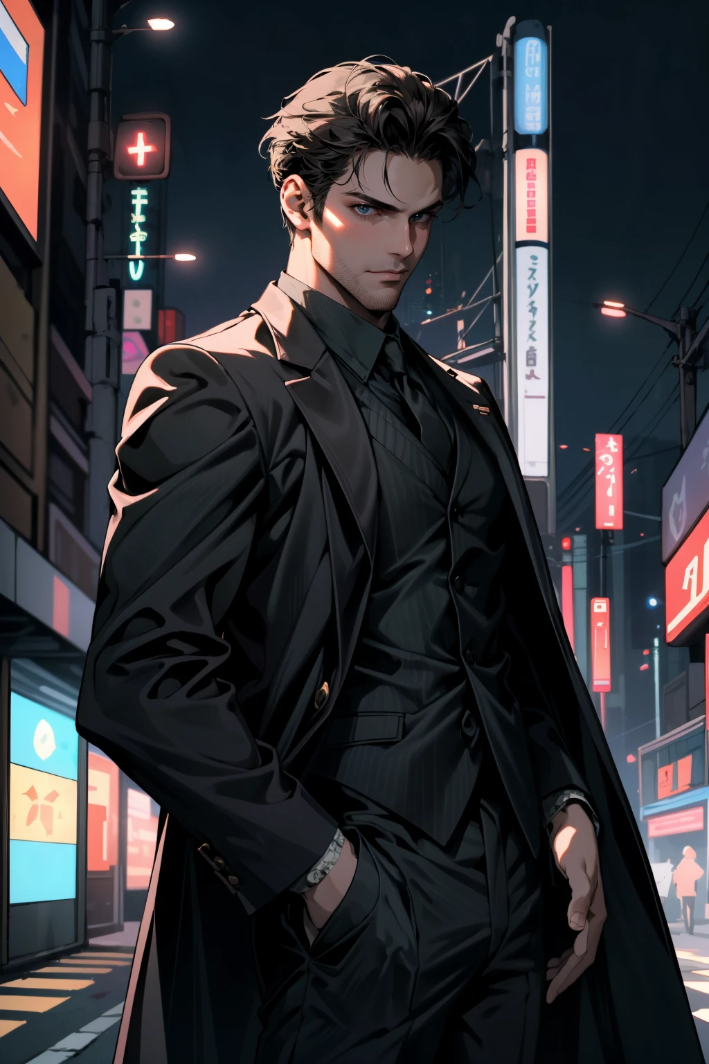 ((ultra detailed, masterpiece, absurdres))
<lora:DBHGavin:0.8>
DBHGavin, 1boy, brown hair, facial hair, in a sleek modern suit striking a pose in front of a neon-lit Tokyo street